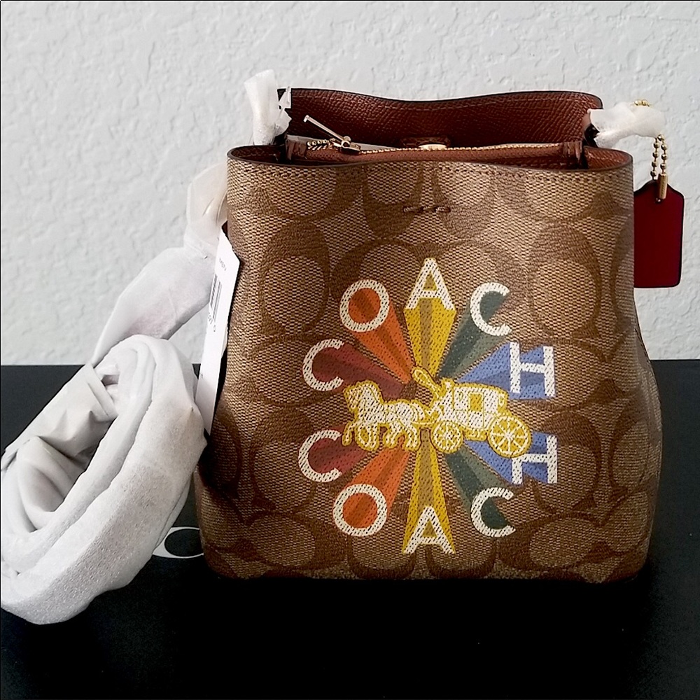 Mini Town Bucket Bag In Signature Canvas With Coach Radial Rainbow 🌈